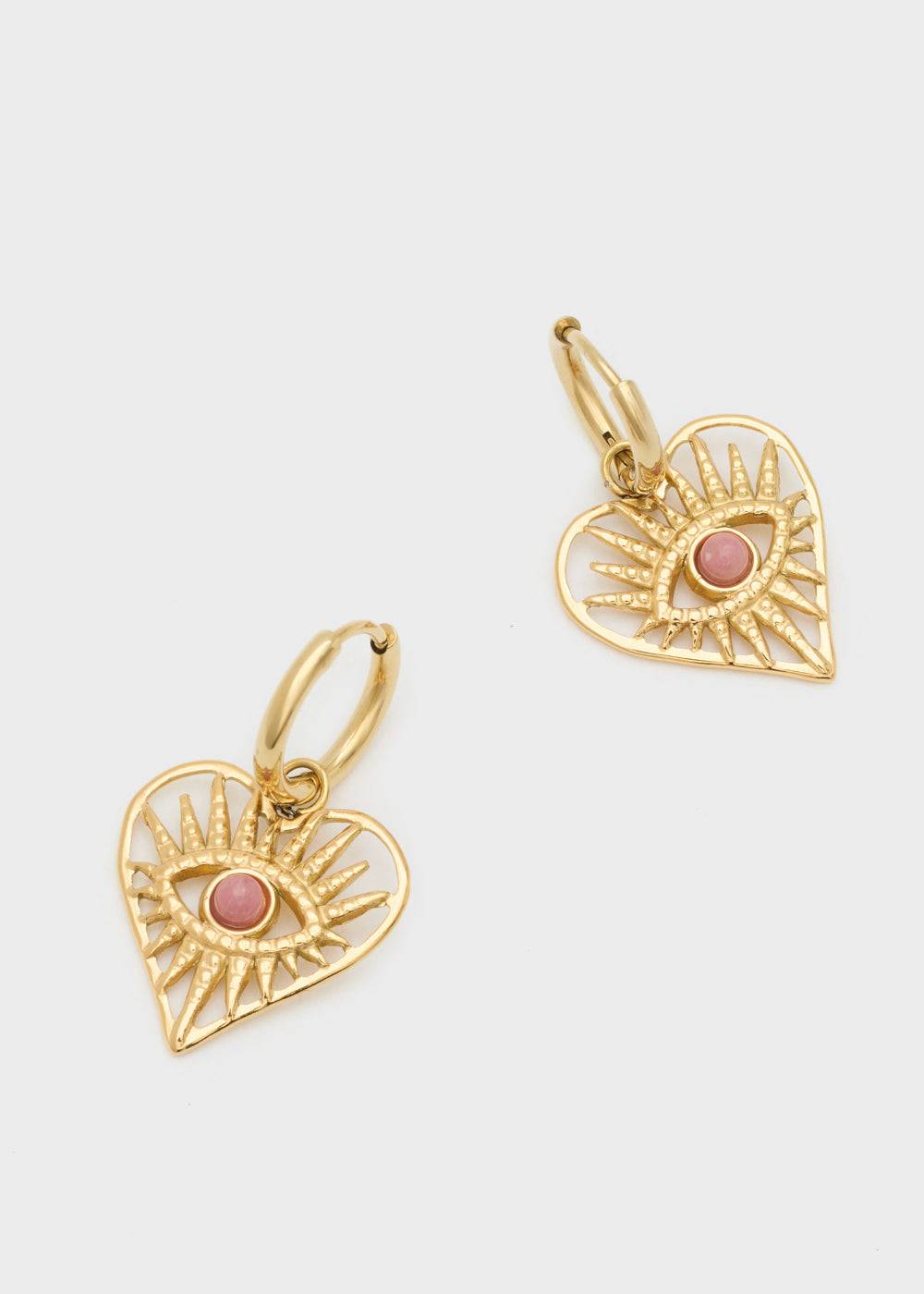 Nalí S.STEEL HEART EARRINGS W/ NAT. PINK STONE