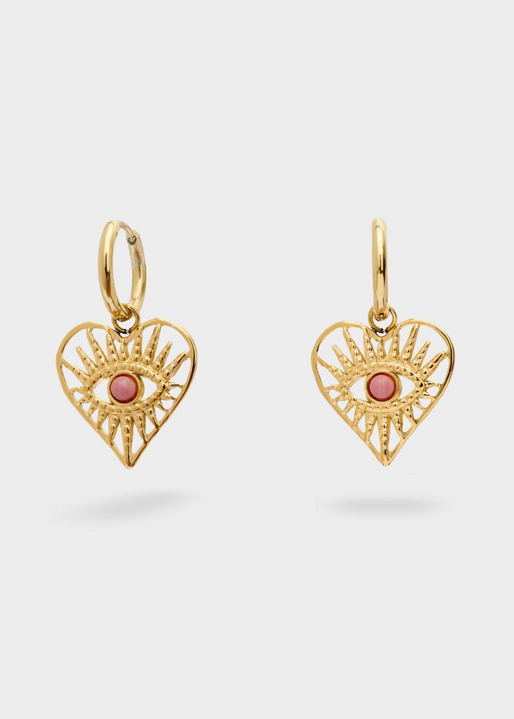 Nalí S.STEEL HEART EARRINGS W/ NAT. PINK STONE