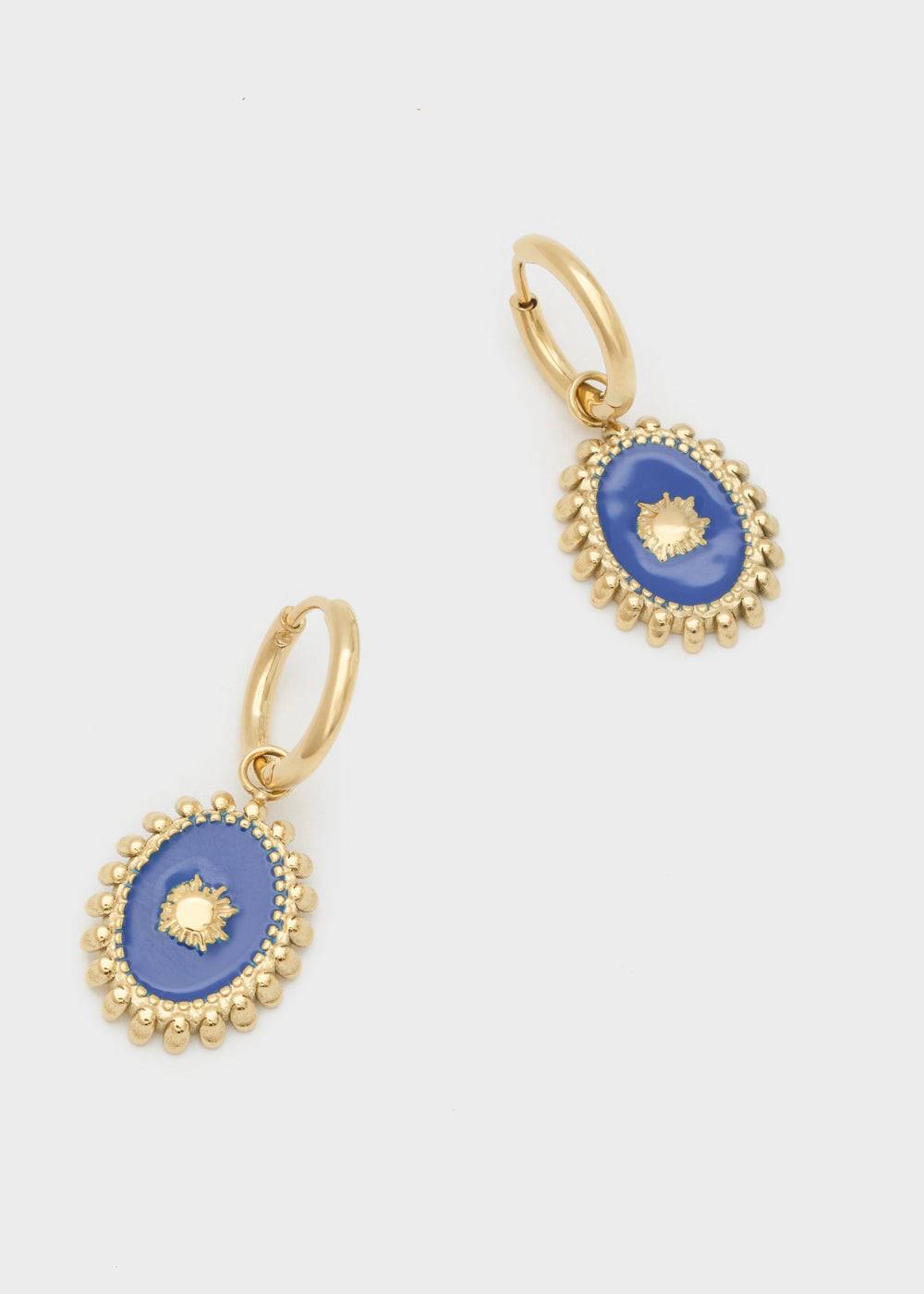 Nalí S.STEEL HOOP EARRINGS W/ BLUE OVAL