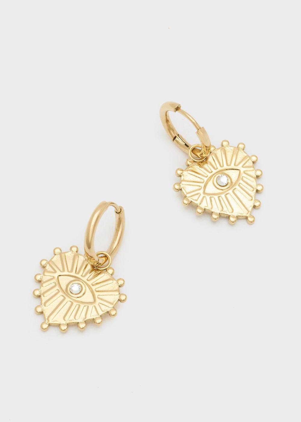 Nalí S.STEEL HOOP EARRINGS W/ GOLD HEART+EYE