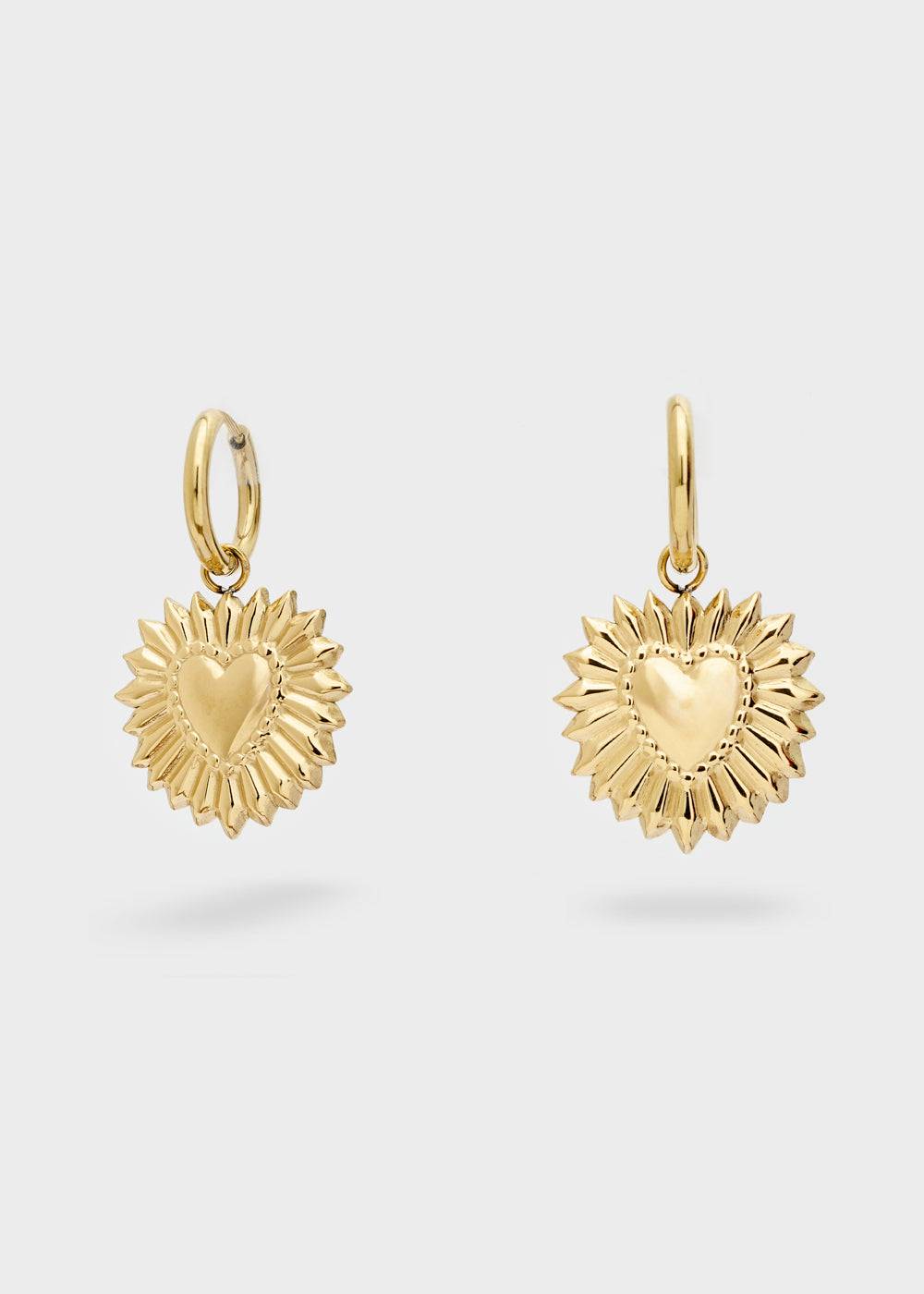 Nalí S.STEEL HOOP EARRINGS W/ GOLD SACRED HEARTS