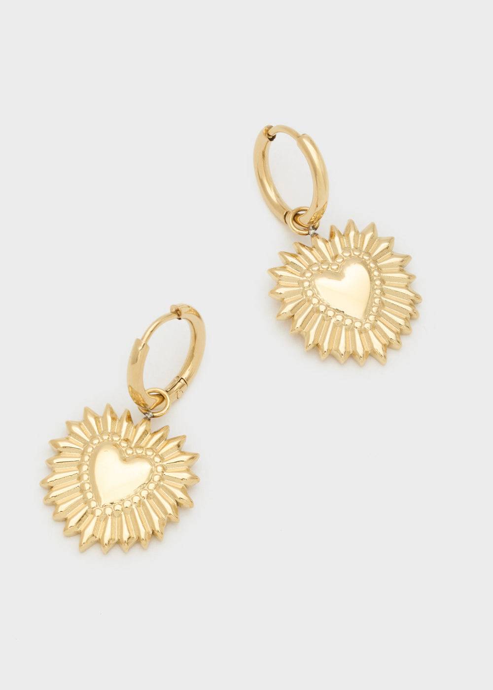 Nalí S.STEEL HOOP EARRINGS W/ GOLD SACRED HEARTS