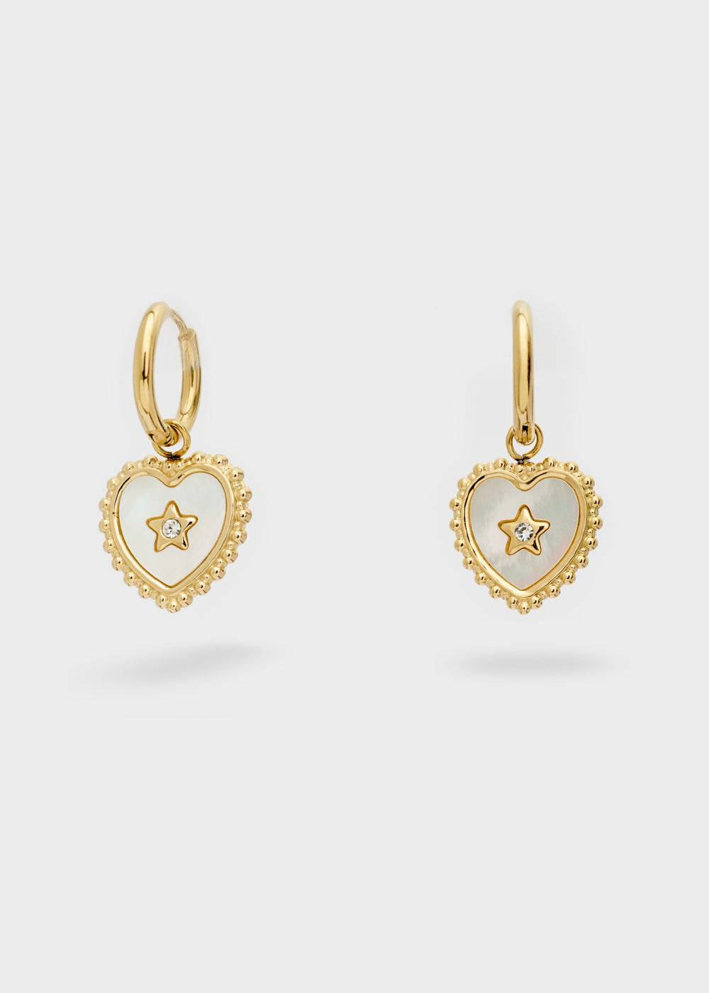 Nalí S.STEEL HOOP EARRINGS W/ WHITE HEART