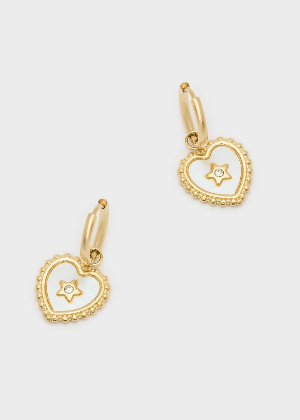 Nalí S.STEEL HOOP EARRINGS W/ WHITE HEART