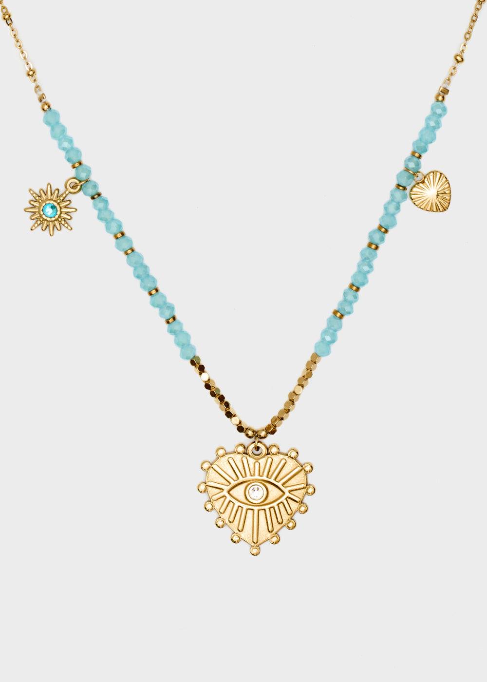 Nalí S.STEEL NECKLACE W/ BEADS + L.BLUE HEART