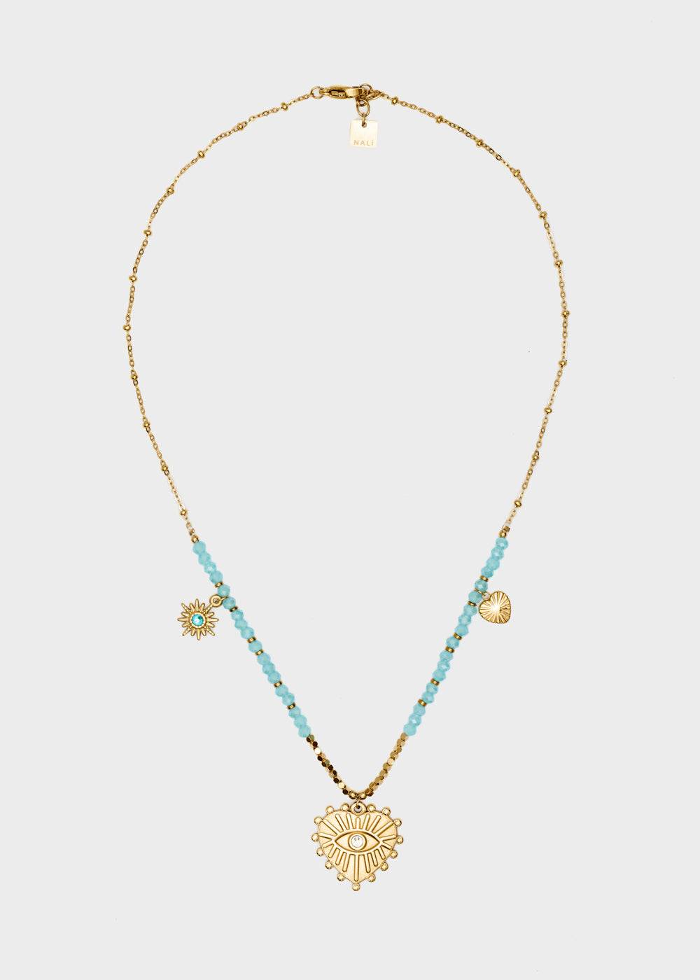 Nalí S.STEEL NECKLACE W/ BEADS + L.BLUE HEART
