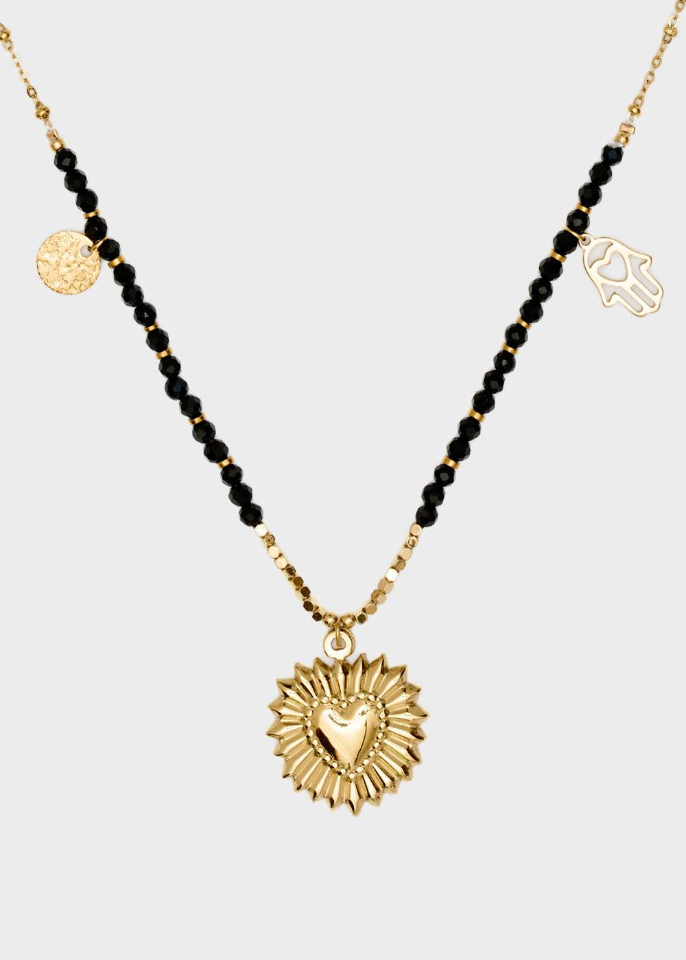 Nalí S.STEEL NECKLACE W/ BLACK AGATE HEART