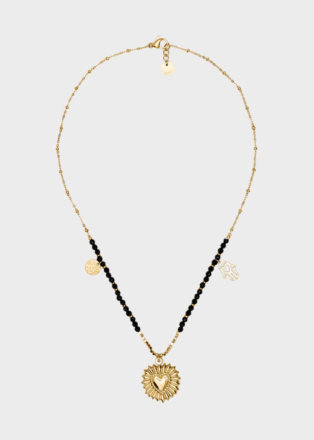 Nalí S.STEEL NECKLACE W/ BLACK AGATE HEART