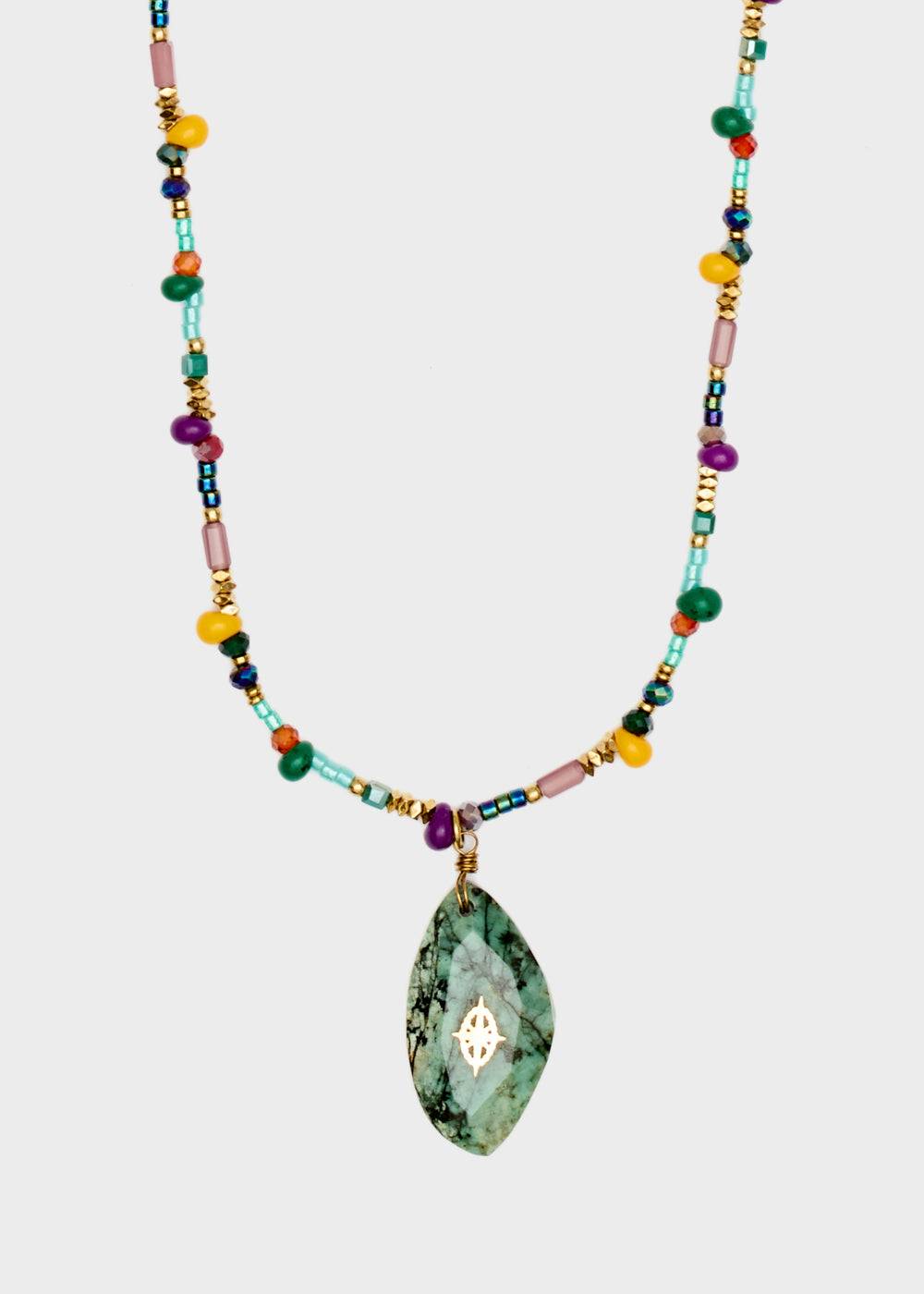 Nalí S.STEEL NECKLACE W/ GREEN NAT. STONE