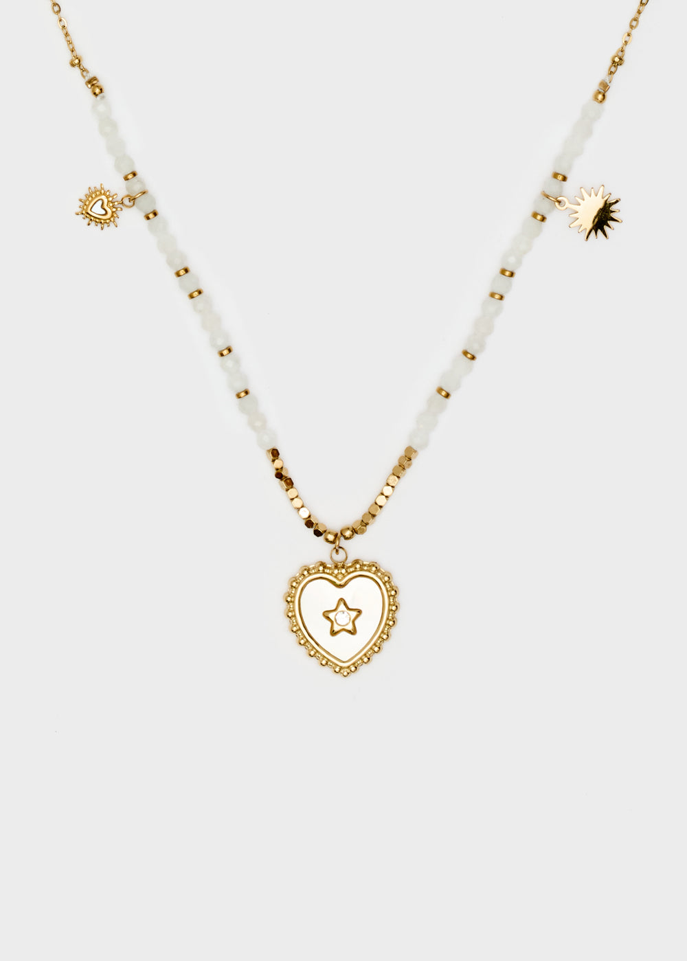 Nalí S.STEEL NECKLACE W/ NAT.STONE+WHITE HEART
