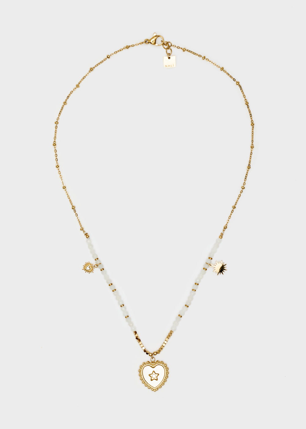 Nalí S.STEEL NECKLACE W/ NAT.STONE+WHITE HEART