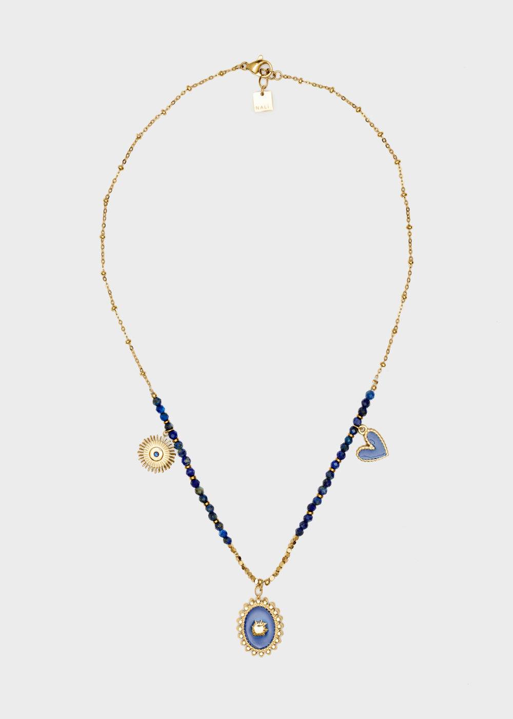 Nalí S.STEEL NECKLACE W/ OVAL BLUE NAT. STONE