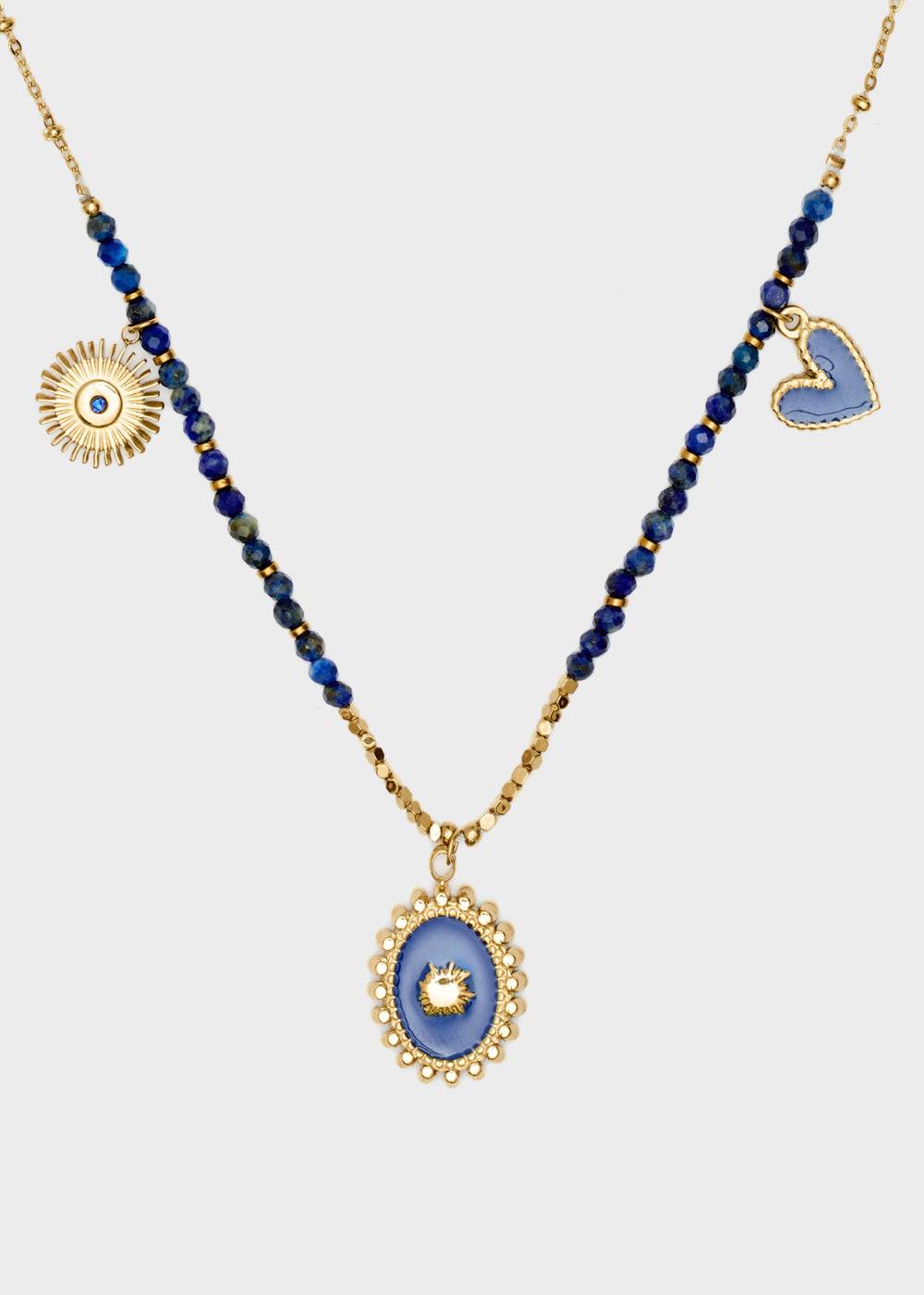 Nalí S.STEEL NECKLACE W/ OVAL BLUE NAT. STONE