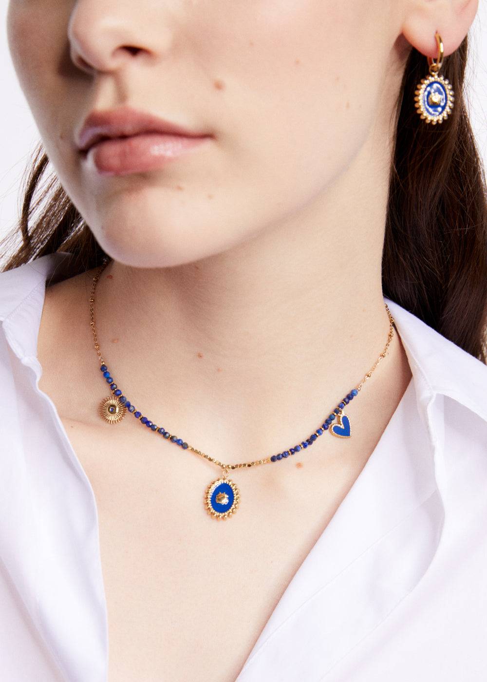 Nalí S.STEEL NECKLACE W/ OVAL BLUE NAT. STONE