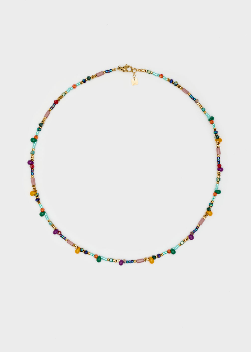 Nalí S.STEEL NECKLACE W/ PURPLE+YELLOW BEADS