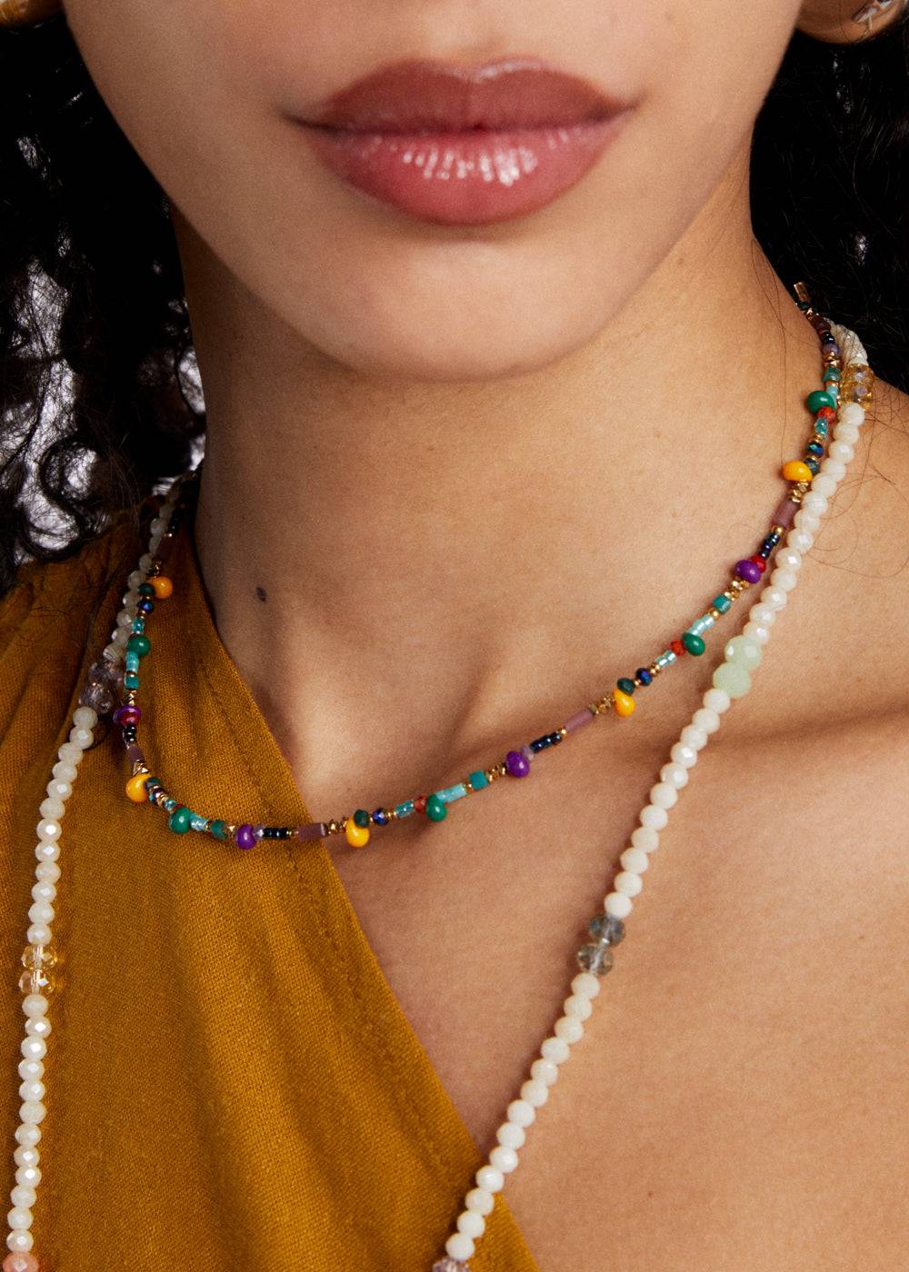 Nalí S.STEEL NECKLACE W/ PURPLE+YELLOW BEADS