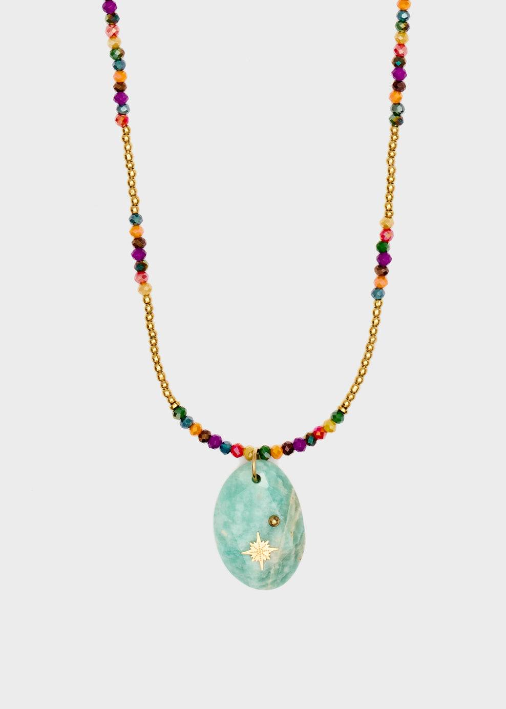 Nalí S.STEEL NECKLACE W/ TURQUOISE NAT. STONE