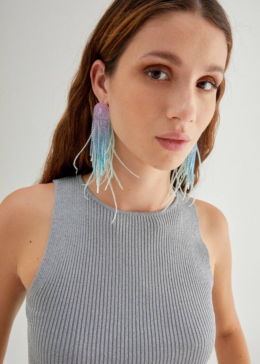 Nalí SPARKLE EARRINGS W/ PLUMES+STONES + COLORS