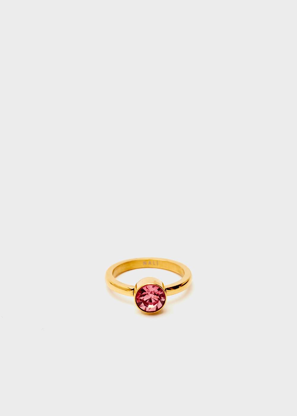 Nalí STAIN. STEEL FLORA THIN GOLD RING W/ PINK STONE