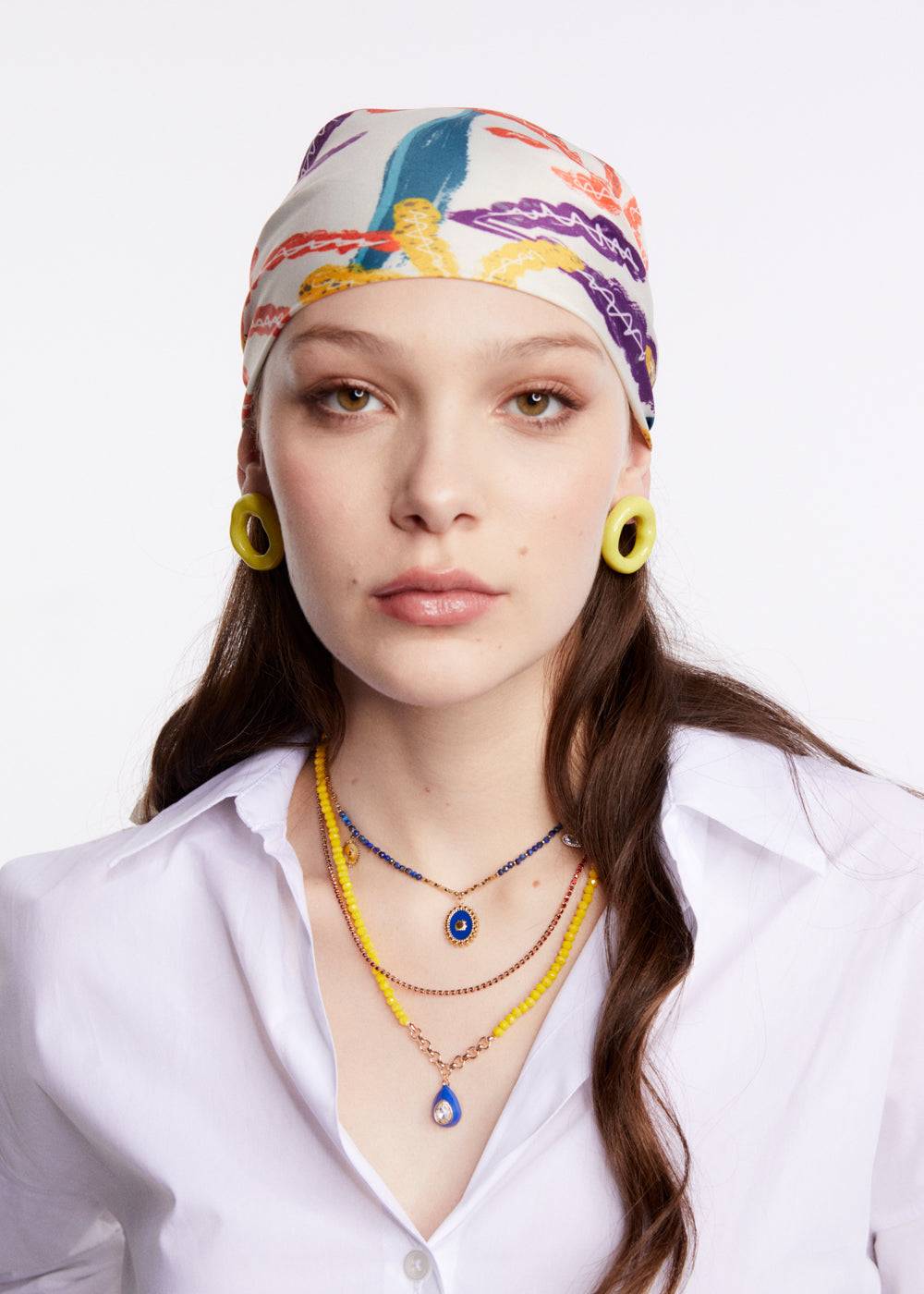 Nalí WHITE FOULARD W/ MULTICOLOR FLOWERS