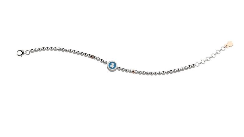 Nanán Bracciale Argento 925 Con Pallini - Orsetto Azzurro