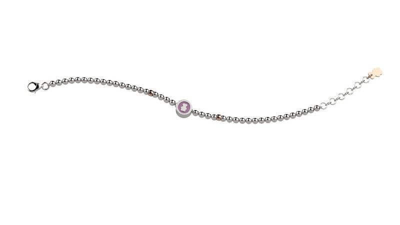 Nanán Bracciale Argento 925 Con Pallini - Orsetto Rosa