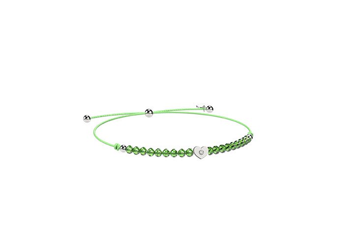Nanán Bracciale Cordino con cuore verde