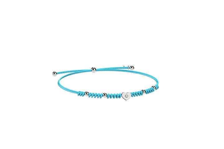 Nanán Bracciale Cordino e cuore Argento azzurro