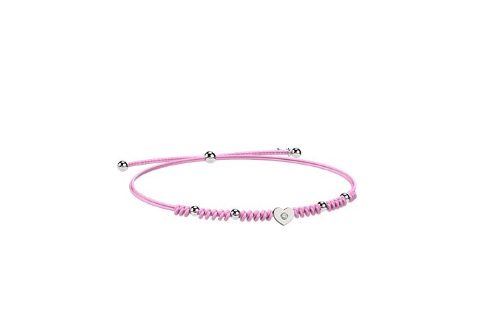 Nanán Bracciale Cordino e cuore Argento rosa