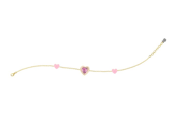 Nanán Bracciale Cuori Rosa e Pietra Brillante