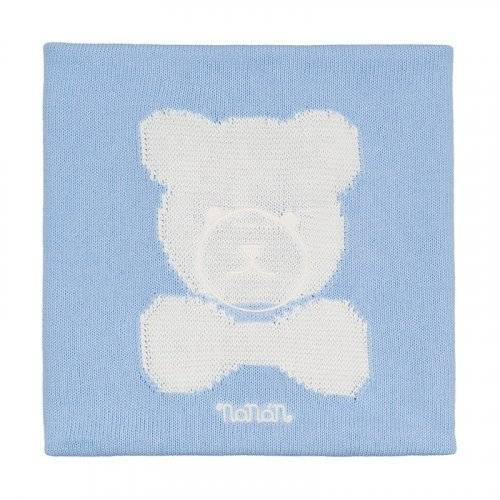 Nanán Coperta In Filo Azzurro Con Orso