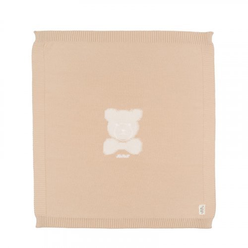 Nanán Coperta In Filo Beige Con Orso