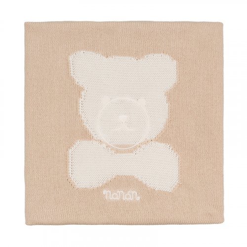 Nanán Coperta In Filo Beige Con Orso