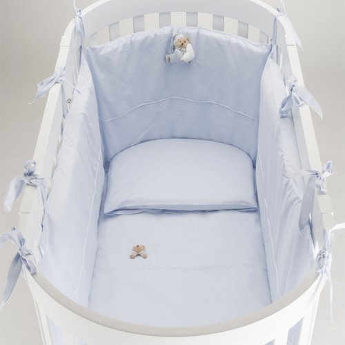 Nanán Set Piumone e Paracolpi 4pz per Lettino Ovale -Puccio Azzurro