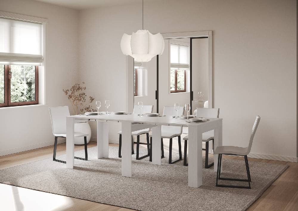 Itamoby Consolle Allungabile 90×25/211 Cm Kiba Bianco Frassino