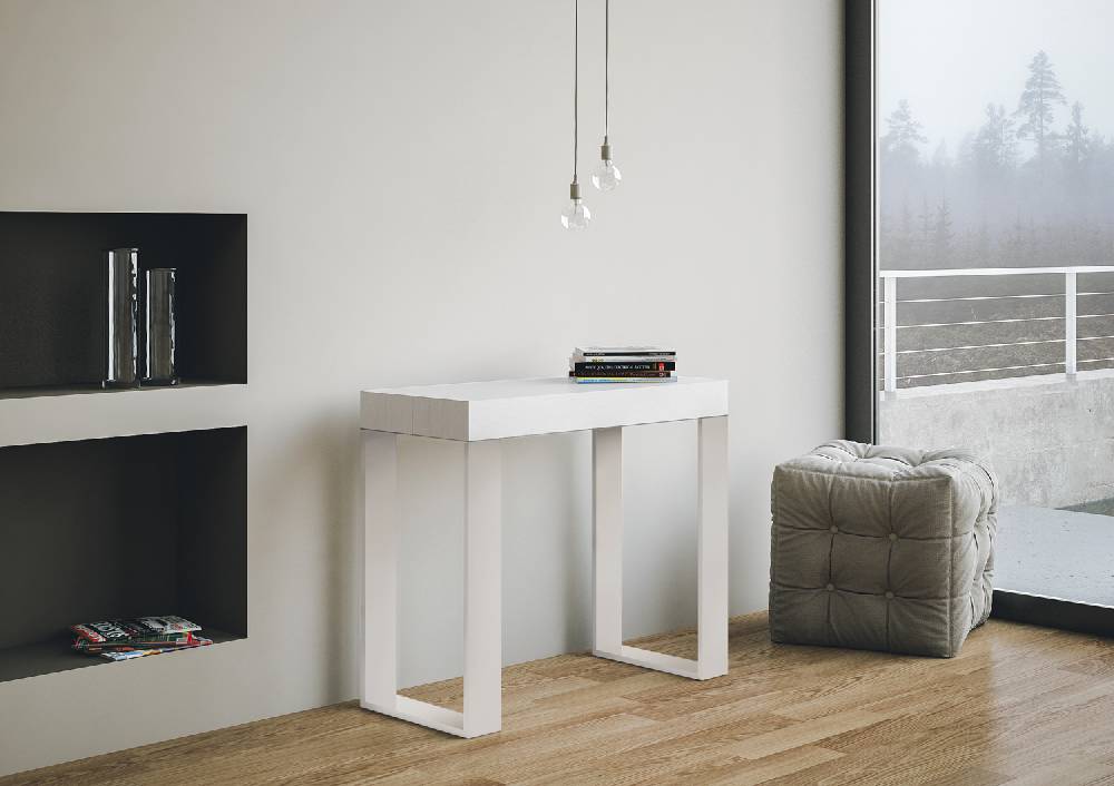 Itamoby Consolle Allungabile 90×40/196 Cm Tecno Small Bianco Frassino Telaio Bianco