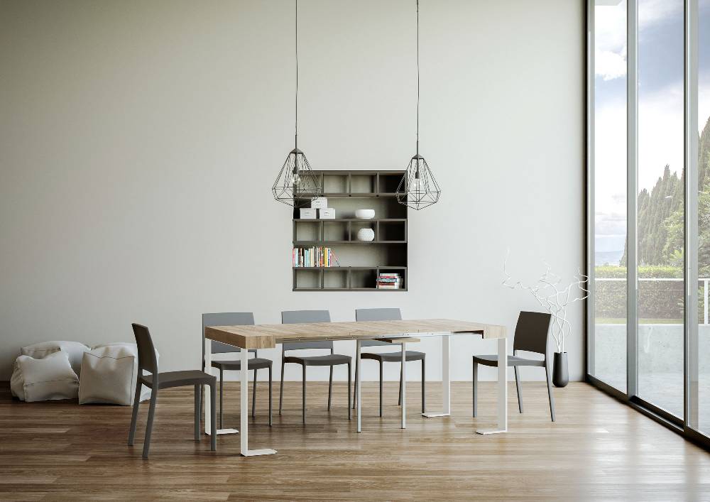 Itamoby Consolle Allungabile 90×40/196 Cm Tecno Small Quercia Natura Telaio Bianco