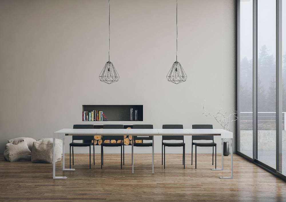 Itamoby Consolle Allungabile 90×40/300 Cm Tecno Bianco Frassino Telaio Bianco