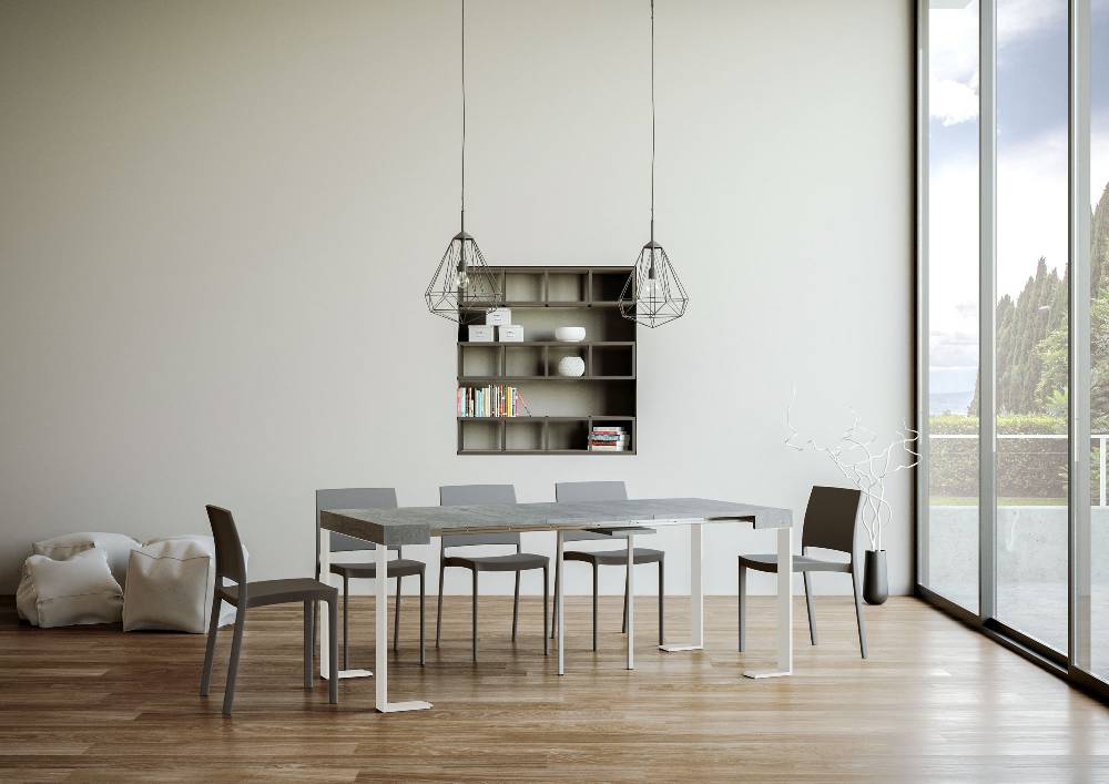 Itamoby Consolle Allungabile 90×40/300 Cm Tecno Cemento Telaio Bianco