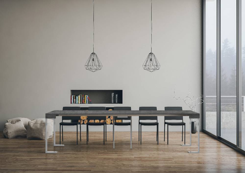 Itamoby Consolle Allungabile 90×40/300 Cm Tecno Cemento Telaio Bianco