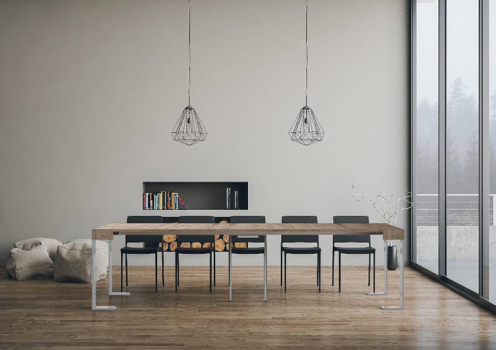 Itamoby Consolle Allungabile 90×40/300 Cm Tecno Quercia Natura Telaio Bianco