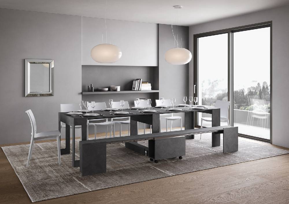 Itamoby Consolle Allungabile Evolve Con Panca Inferiore Antracite