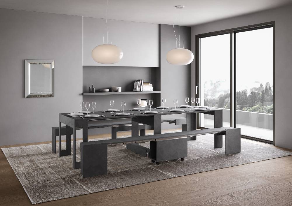 Itamoby Consolle Allungabile Evolve Con Panca Inferiore E Superiore Antracite