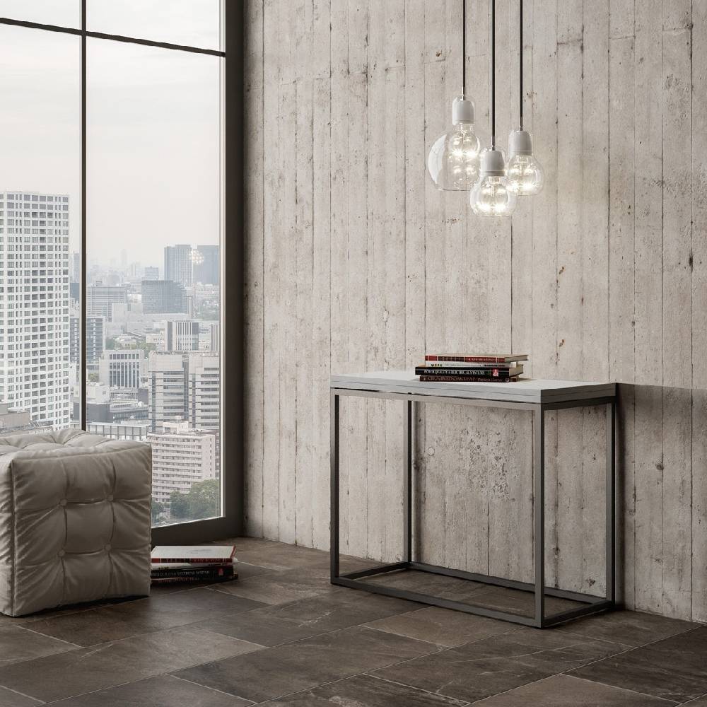 Itamoby Consolle Nordica Libra Bianco Frassino 90×45 Allungato 90×90 Telaio Antracite