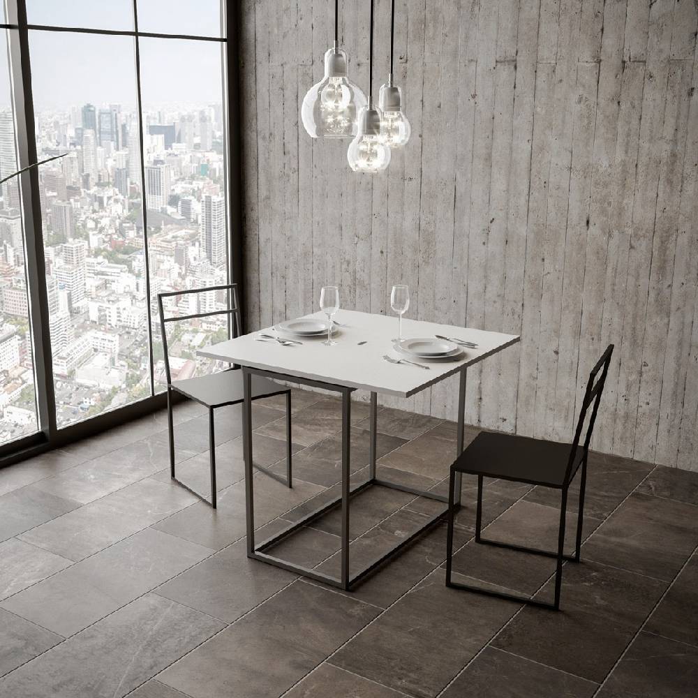 Itamoby Consolle Nordica Libra Bianco Frassino 90×45 Allungato 90×90 Telaio Antracite