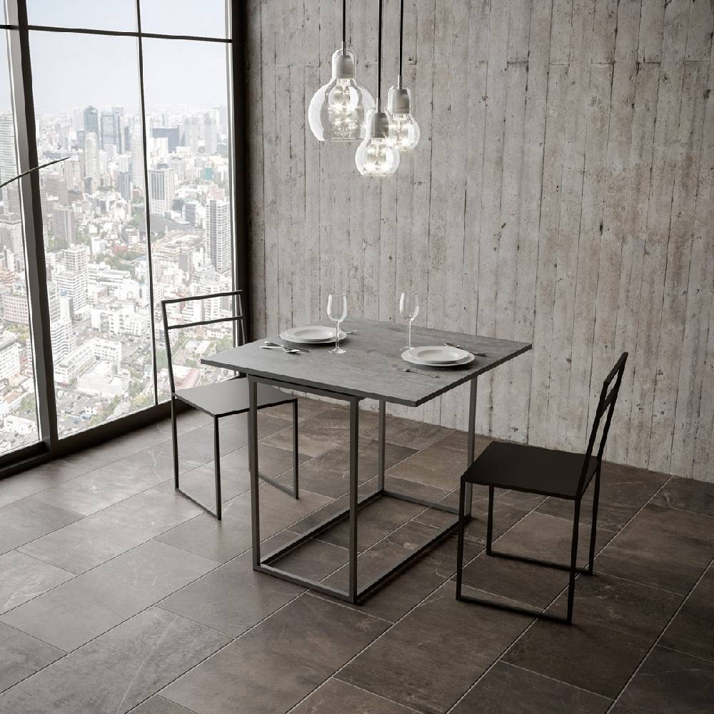 Itamoby Consolle Nordica Libra Cemento 90×45 Allungato 90×90 Telaio Antracite