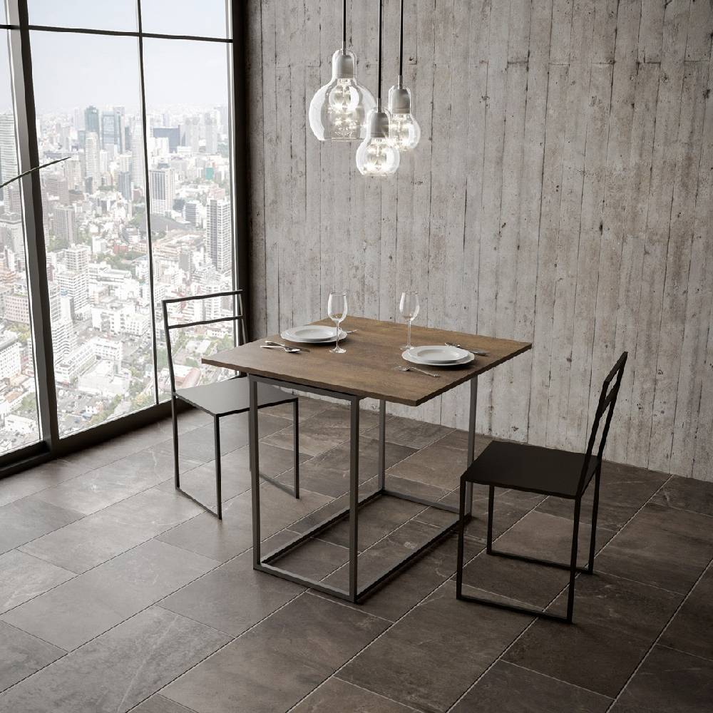 Itamoby Consolle Nordica Libra Noce 90×45 Allungato 90×90 Telaio Antracite