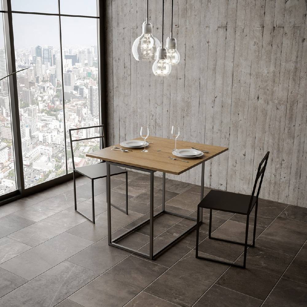 Itamoby Consolle Nordica Libra Quercia Natura 90×45 Allungato 90×90 Telaio Antracite