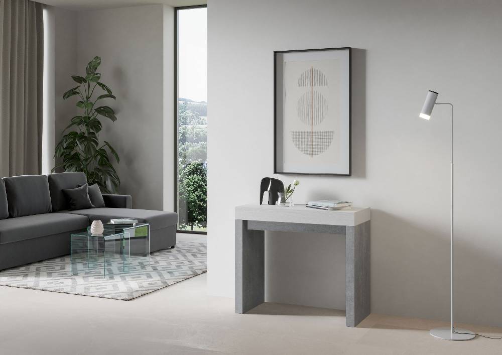 Itamoby Consolle Roxell Mix Bianco Frassino Gambe Cemento