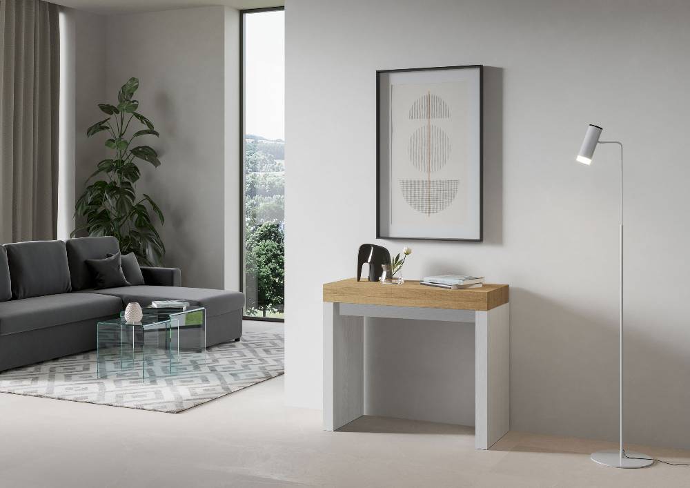 Itamoby Consolle Roxell Mix Piano Quercia Natura Gambe Bianco Frassino
